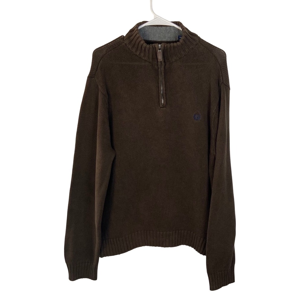Chaps‎ Mens XL Quarter Zip Sweater Brown Cotton Knit Mock Neck Pullover